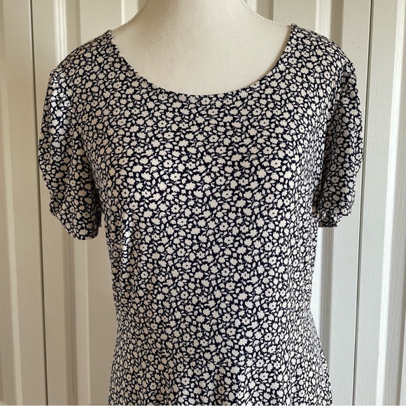 Lark & Ro Floral Liquid Knit Dress Women’s 12 Navy White Slinky Fit & Flare EUC - Picture 3 of 13